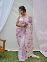 Avani Onion Color Pure organza Chikankari Work Saree